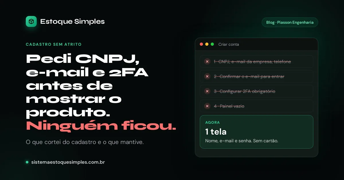 Pedi CNPJ, confirmação de e-mail e 2FA antes de mostrar o produto. Ninguém ficou para ver