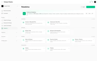 Central de relatórios em PDF, Excel e CSV